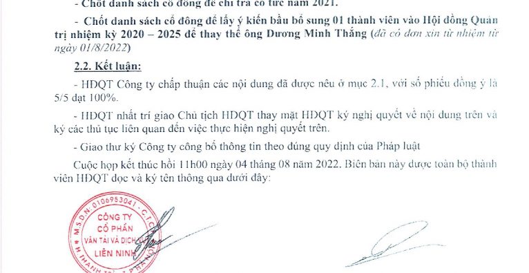 BIÊN BẢN HỌP HĐQT V/V CHỐT DANH SÁCH CỔ ĐÔNG ĐỂ CHI TRẢ CỔ TỨC NĂM 2021 VÀ BẦU BỔ SUNG THÀNH VIÊN HĐQT NHIỆM KỲ 2020-2025