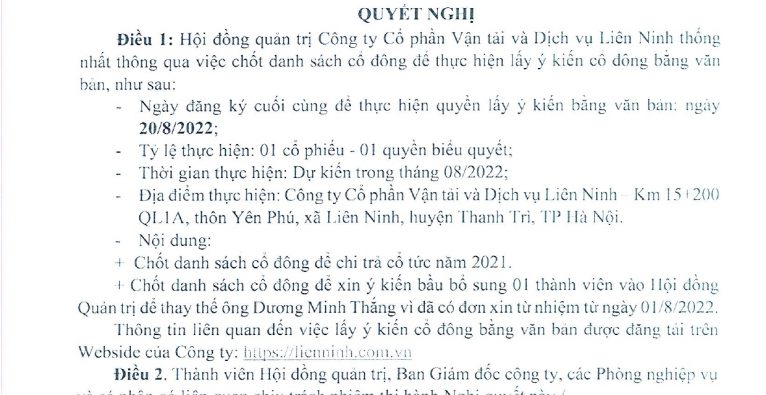 NGHỊ QUYẾT V/V CHỐT DANH SÁCH CỔ ĐÔNG ĐỂ CHI TRẢ CỔ TỨC NĂM 2021 VÀ BẦU BỔ SUNG THÀNH VIÊN HĐQT NHIỆM KỲ NĂM 2020-2025