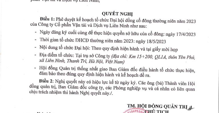 BIÊN BẢN HỌP VÀ NGHỊ QUYẾT HỘI ĐỒNG QUẢN TRỊ CÔNG TY V/V TỔ CHỨC ĐẠI HỘI ĐỒNG CỔ ĐÔNG THƯỜNG NIÊN NĂM 2023